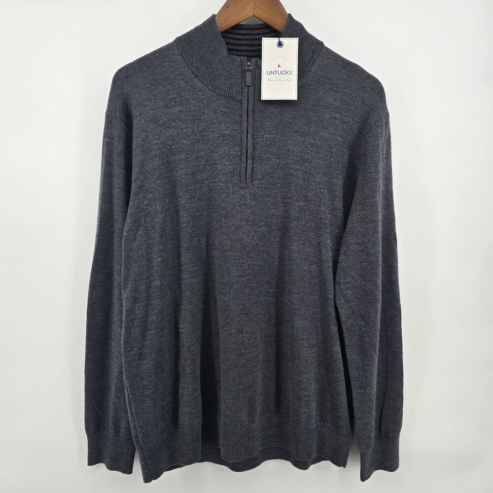 UNTUCKIT Belguardo Sweater Men Medium Gray Quarter Zip Mock Neck Merino Wool NWT